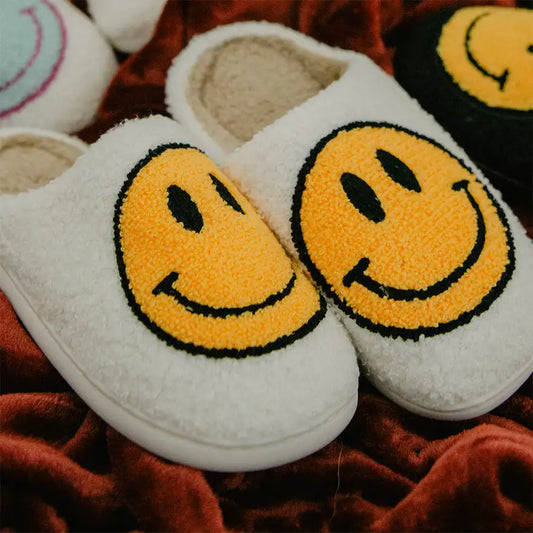White Happy Face Slippers