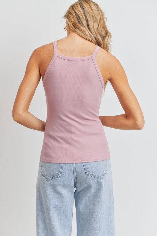 Square Neck Sleeveless Soft Rib Knit Tank Top