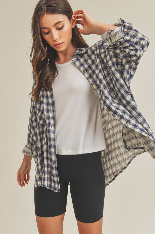 Navy Blue Plaid Button-Down