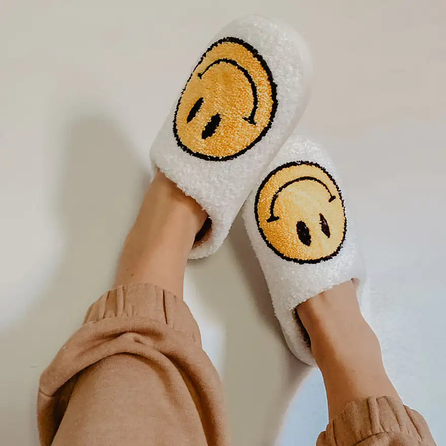 White Happy Face Slippers